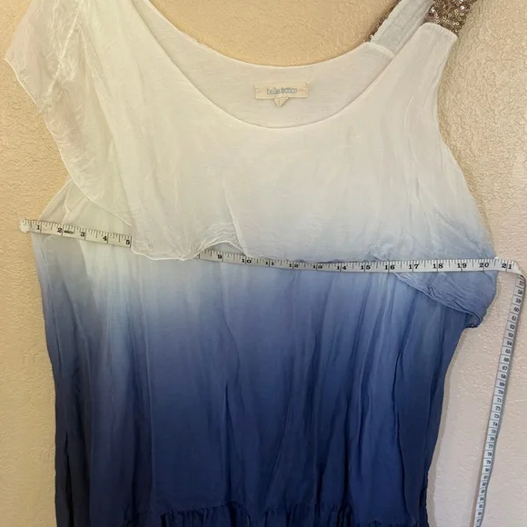 Bella France Silky Med top. Sequin Cotton attached undershirt. OMBRE blue/white - Picture 8 of 9